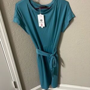 Teal Short Sleeve Tie Dress w/ Pockets